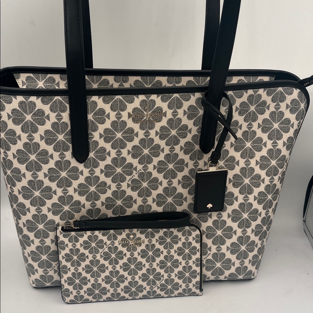 Kate Spade Black And Cream Clover Tote Bag And Matching Wallet-Brand New
